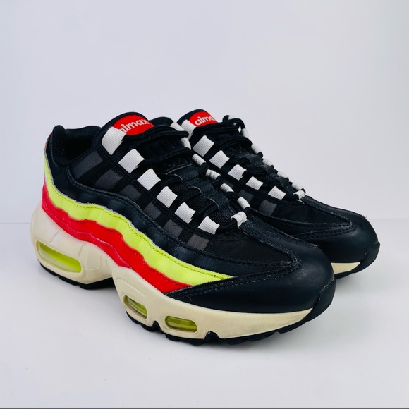 Nike Air Max 95 Black White Volt Habanero Red Shoes 307960-019 Women’s Size 5 - Picture 1 of 10